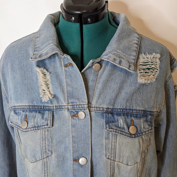 Ashley-Vintage Charm Very Distressed Blue Denim Jean Jacket Women's Size 1X NEW - Picture 3 of 9